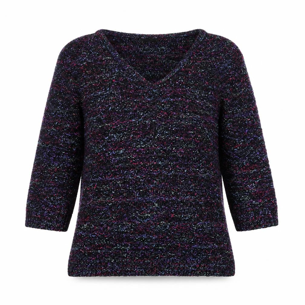 M&Co Womens Multicoloured V-Neck Polyester Pullover Jumper Size 12