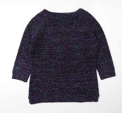 M&Co Womens Multicoloured V-Neck Polyester Pullover Jumper Size 12