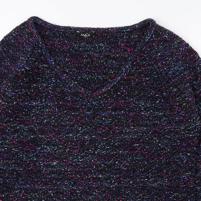 M&Co Womens Multicoloured V-Neck Polyester Pullover Jumper Size 12
