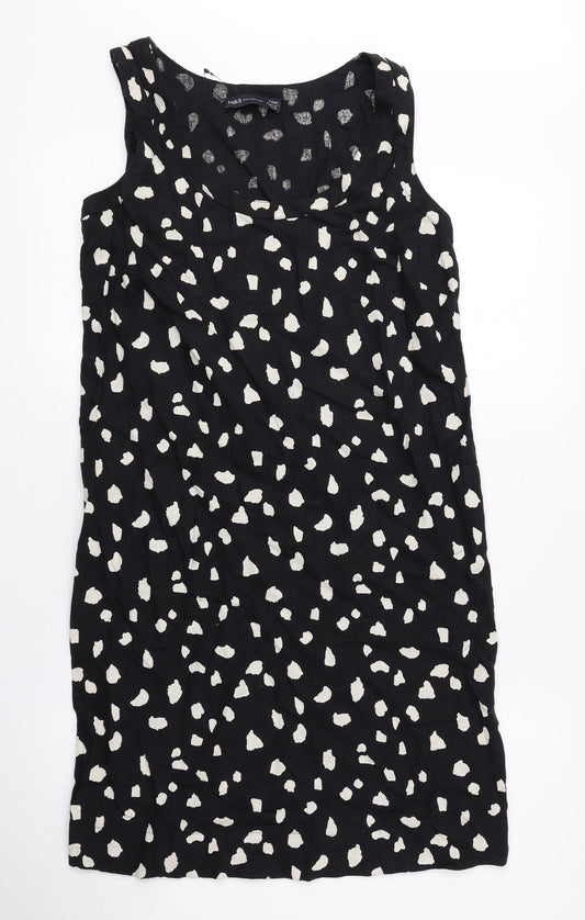 Marks and Spencer Womens Black Polka Dot Flax A-Line Size 6 Scoop Neck Pullover