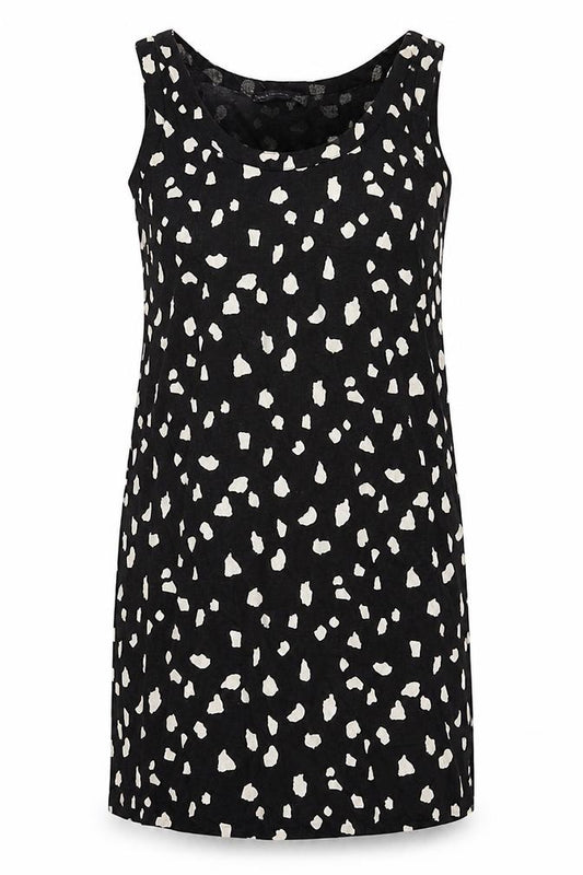 Marks and Spencer Womens Black Polka Dot Flax A-Line Size 6 Scoop Neck Pullover