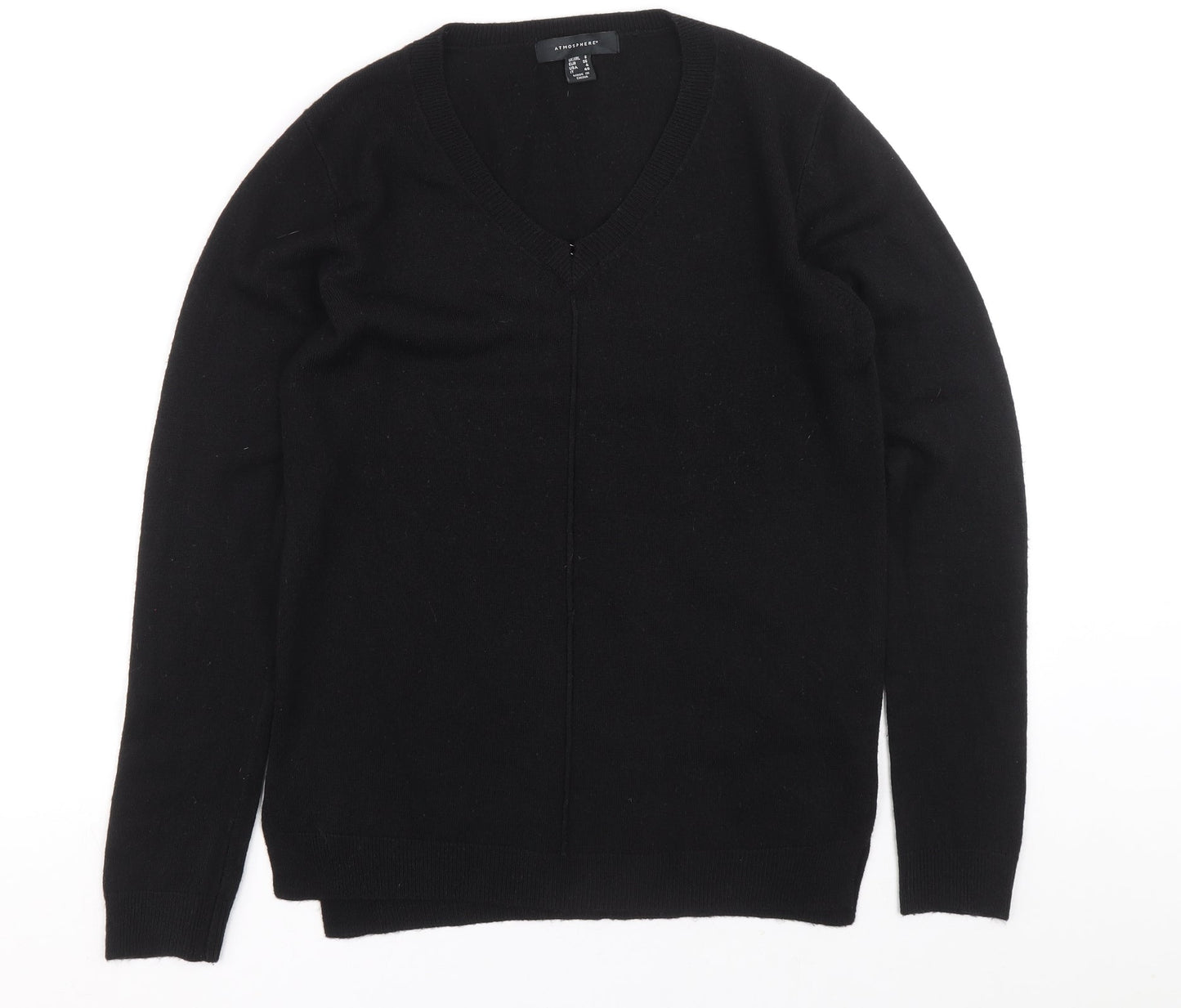 Atmosphere Womens Black V-Neck Acrylic Henley Jumper Size 8