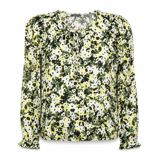 Marks & Spencer Womens Yellow Floral Viscose Basic Blouse Size 10 Round Neck - Tie Front