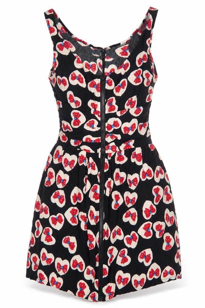 boohooMAN Boohoo Sister Girls Black Geometric Viscose A-Line Size 14 Years Scoop Neck Zip - Bow Print