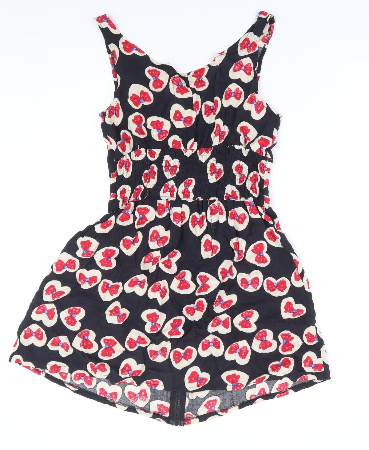 boohooMAN Boohoo Sister Girls Black Geometric Viscose A-Line Size 14 Years Scoop Neck Zip - Bow Print