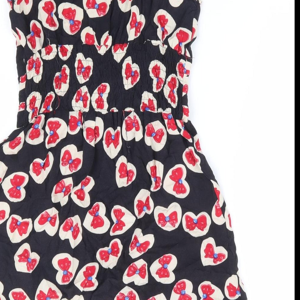 boohooMAN Boohoo Sister Girls Black Geometric Viscose A-Line Size 14 Years Scoop Neck Zip - Bow Print