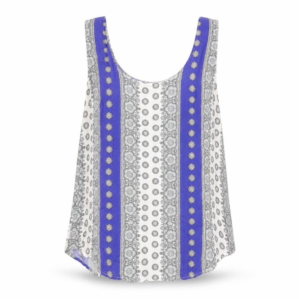 Oasis Womens Ivory Geometric Viscose Basic Tank Size 10 Scoop Neck