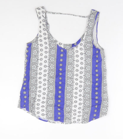 Oasis Womens Ivory Geometric Viscose Basic Tank Size 10 Scoop Neck