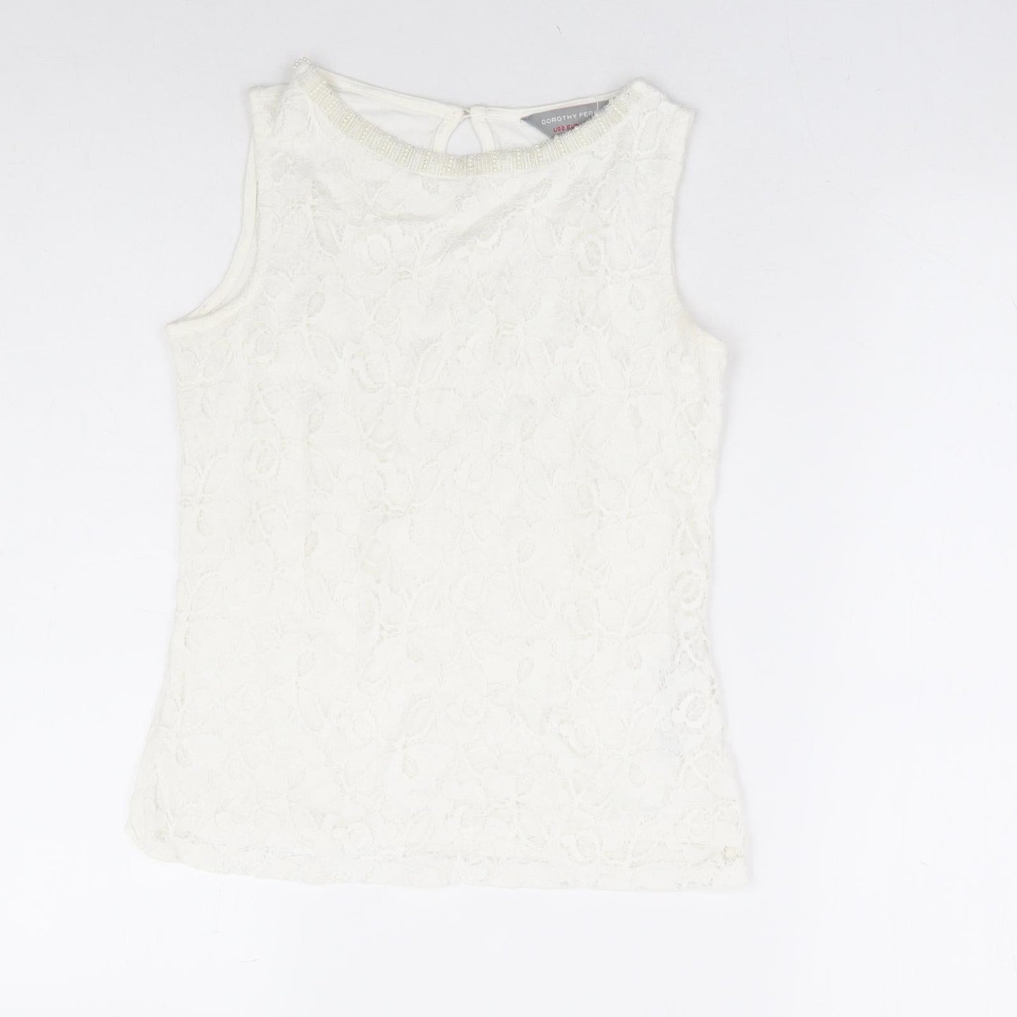 Dorothy Perkins Womens White Floral Viscose Basic Tank Size 6 Boat Neck