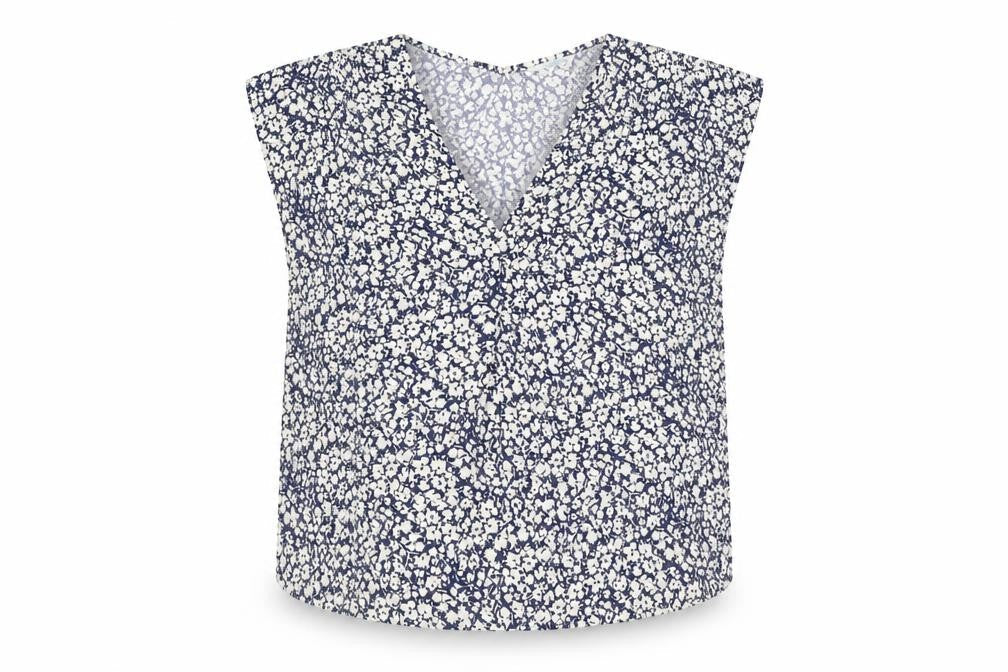 Primark Womens Blue Floral Polyester Basic Blouse Size 10 V-Neck