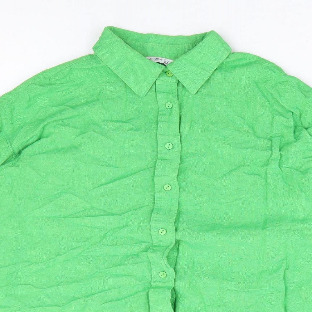 Stradavarius Womens Green Polyester Basic Button-Up Size M Collared