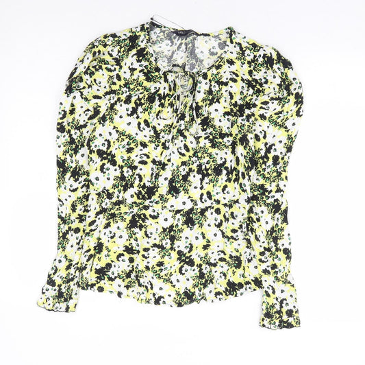 Marks and Spencer Womens Yellow Floral Viscose Basic Blouse Size 6 Round Neck