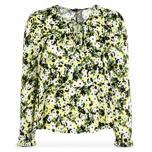 Marks & Spencer Womens Yellow Floral Viscose Basic Blouse Size 6 Round Neck