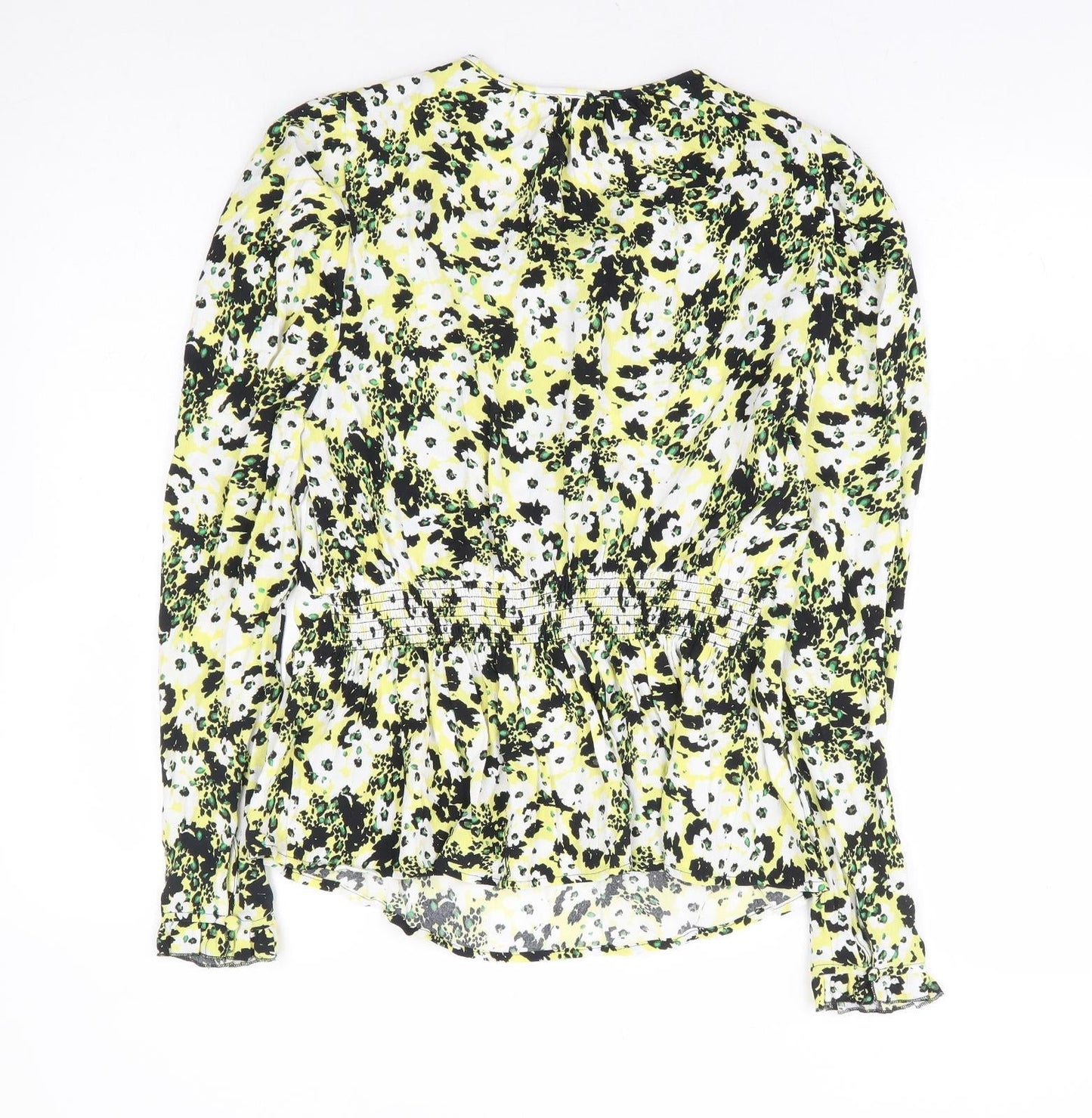 Marks and Spencer Womens Yellow Floral Viscose Basic Blouse Size 6 Round Neck