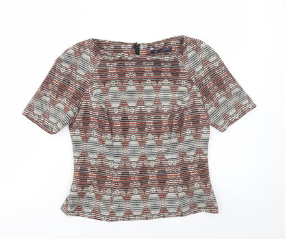 Marks & Spencer Womens Multicoloured Geometric Polyester Basic T-Shirt Size 10 Scoop Neck