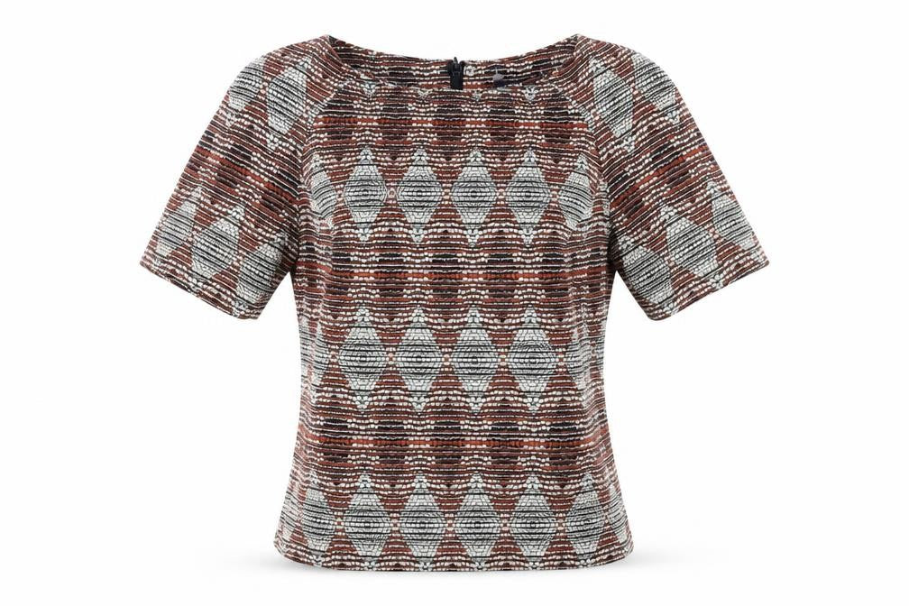 Marks & Spencer Womens Multicoloured Geometric Polyester Basic T-Shirt Size 10 Scoop Neck