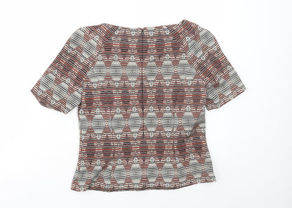 Marks & Spencer Womens Multicoloured Geometric Polyester Basic T-Shirt Size 10 Scoop Neck