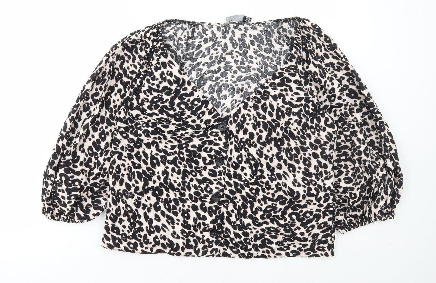 ASOS Womens Multicoloured Animal Print Cotton Basic Blouse Size 14 V-Neck - Leopard Print