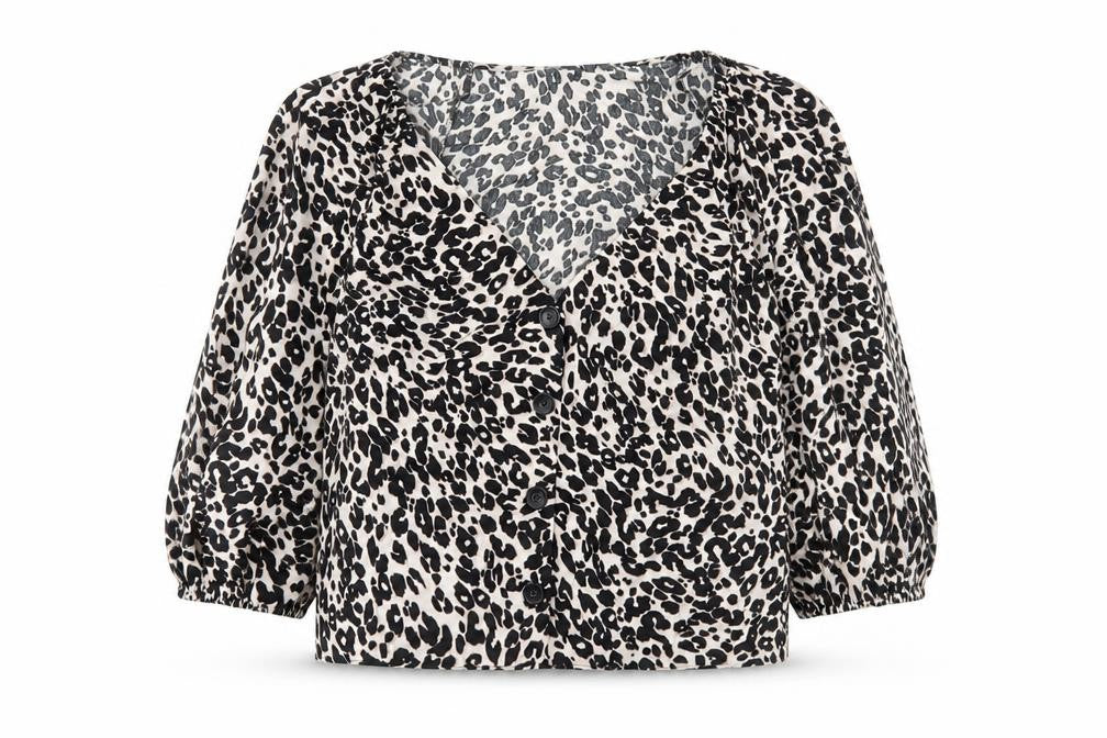 ASOS Womens Multicoloured Animal Print Cotton Basic Blouse Size 14 V-Neck - Leopard Print