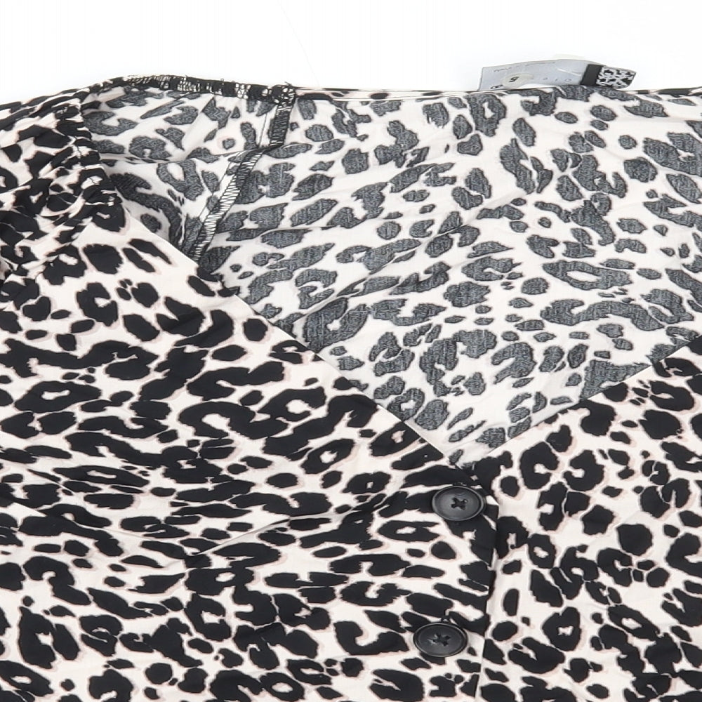 ASOS Womens Multicoloured Animal Print Cotton Basic Blouse Size 14 V-Neck - Leopard Print