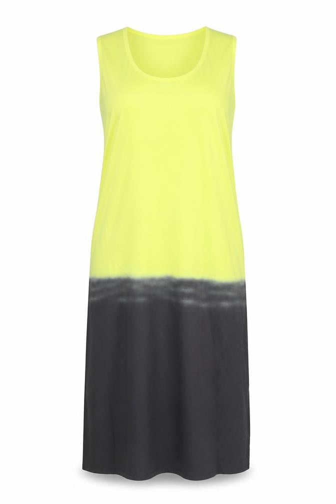 MissLook Womens Yellow Colourblock Cotton Tank Dress Size XL Round Neck Pullover