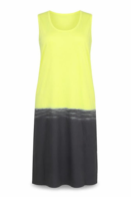 MissLook Womens Yellow Colourblock Cotton Tank Dress Size XL Round Neck Pullover