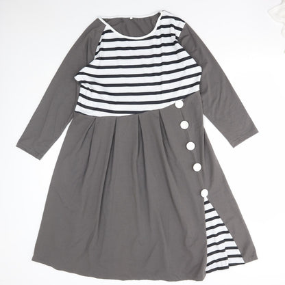 Womens Multicoloured Striped Polyester A-Line Size L Round Neck Pullover