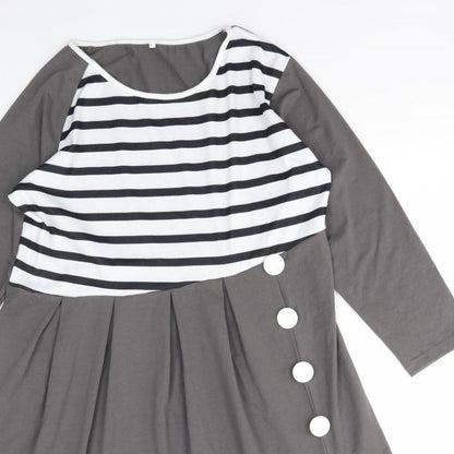 Womens Multicoloured Striped Polyester A-Line Size L Round Neck Pullover