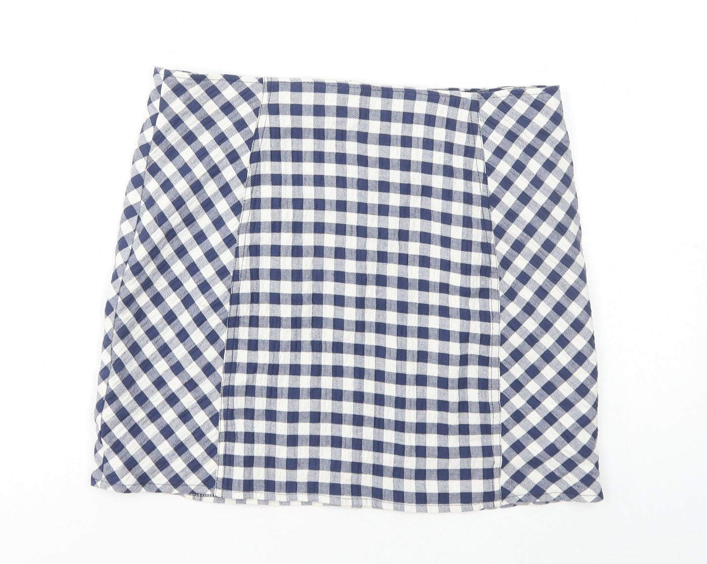 Cooperative Womens Blue Check Cotton Mini Skirt Size L Zip