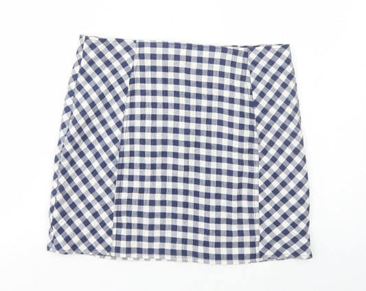Cooperative Womens Blue Check Cotton Mini Skirt Size L Zip