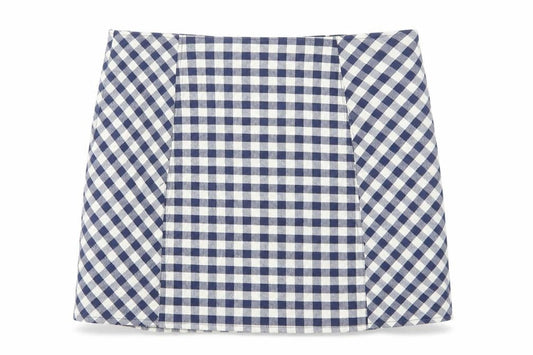 Cooperative Womens Blue Check Cotton Mini Skirt Size L Zip