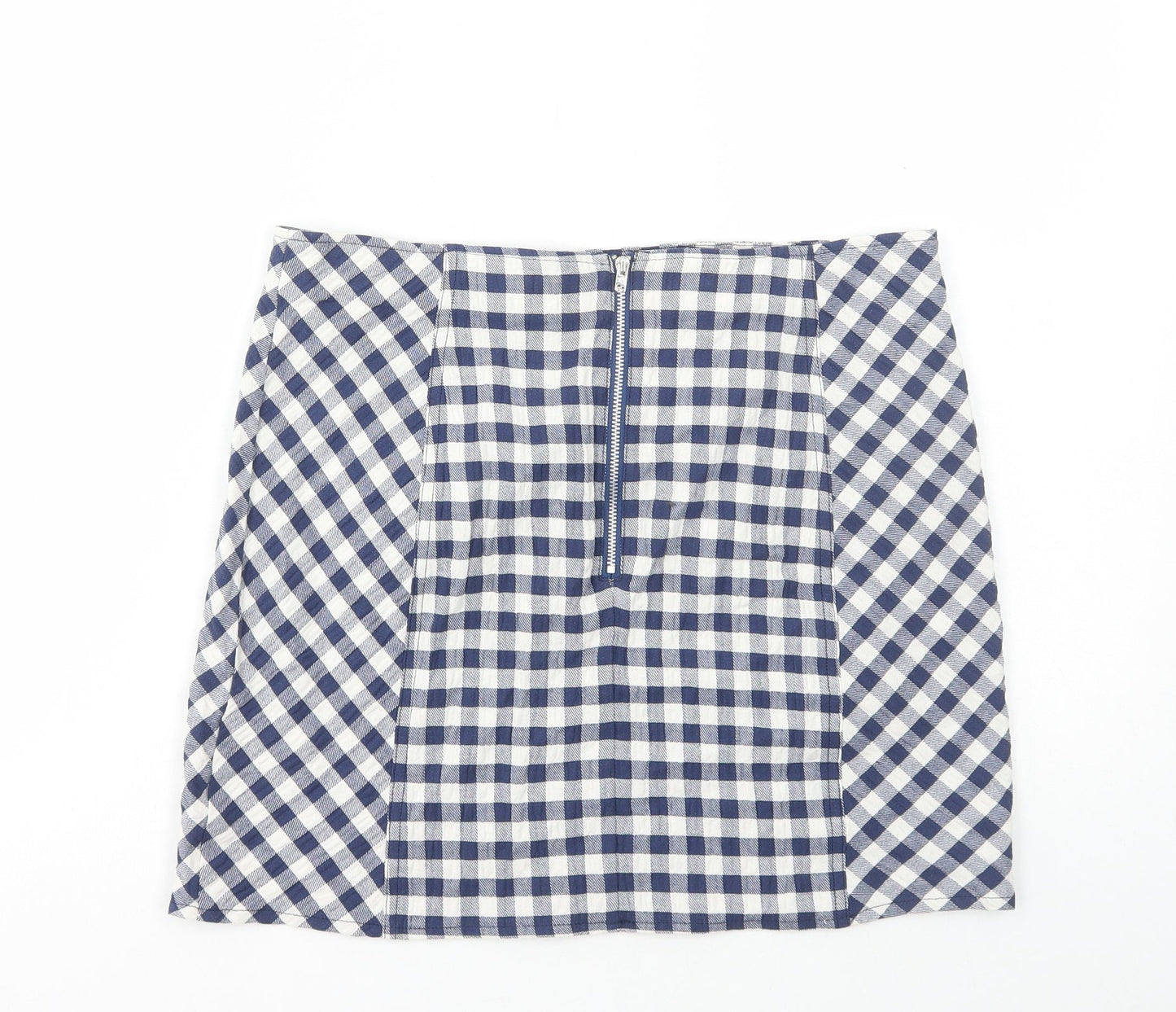 Cooperative Womens Blue Check Cotton Mini Skirt Size L Zip