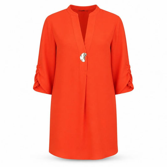 Zara Womens Orange Polyester Shirt Dress Size XS V-Neck Button
