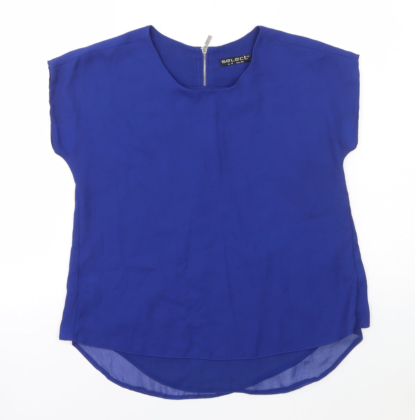 Select Womens Blue Polyester Basic Blouse Size 6 Round Neck