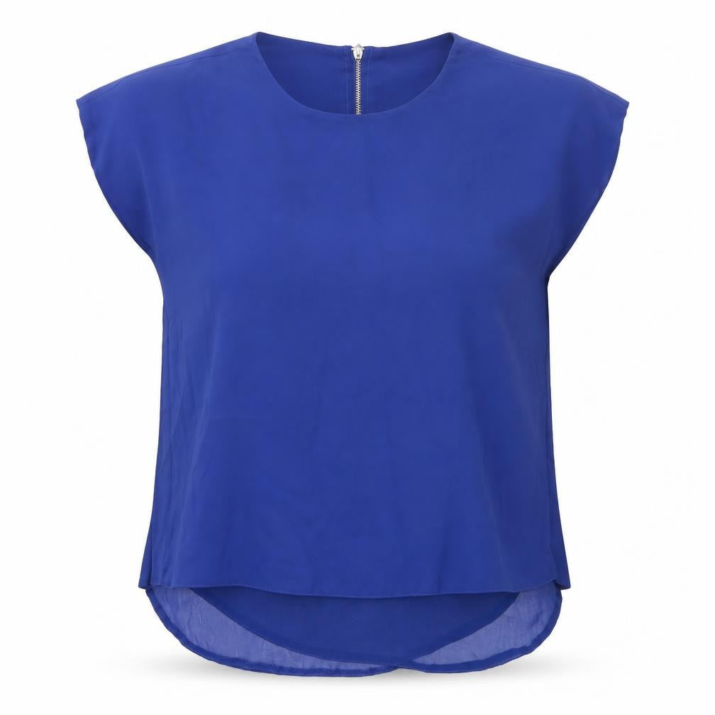Select Womens Blue Polyester Basic Blouse Size 6 Round Neck