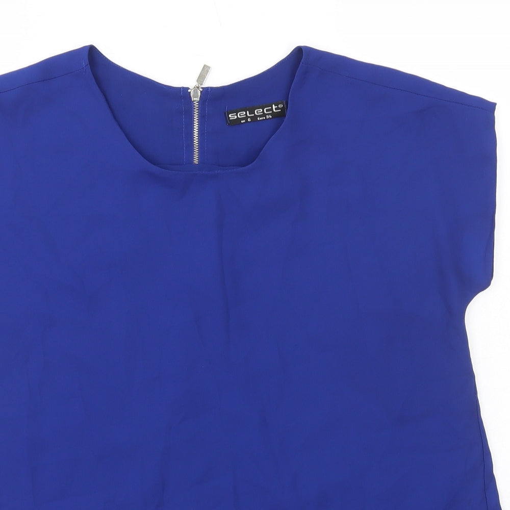 Select Womens Blue Polyester Basic Blouse Size 6 Round Neck