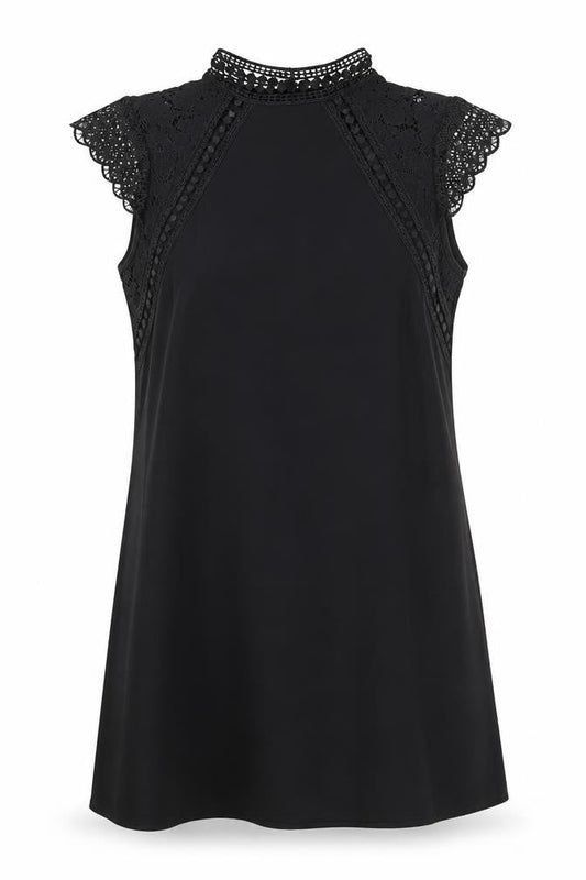Zara Womens Black Polyester A-Line Size XS High Neck Button - Lace Detail