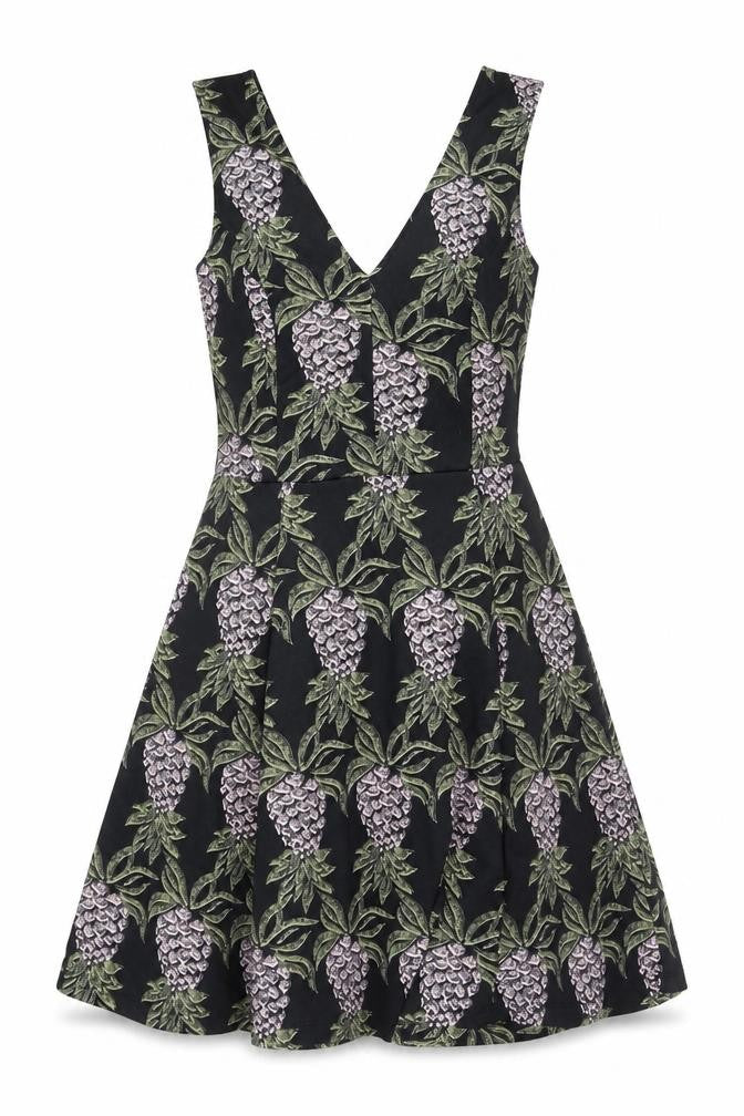 H&M Womens Multicoloured Floral Polyester Fit & Flare Size M V-Neck Pullover - Pineapple Print