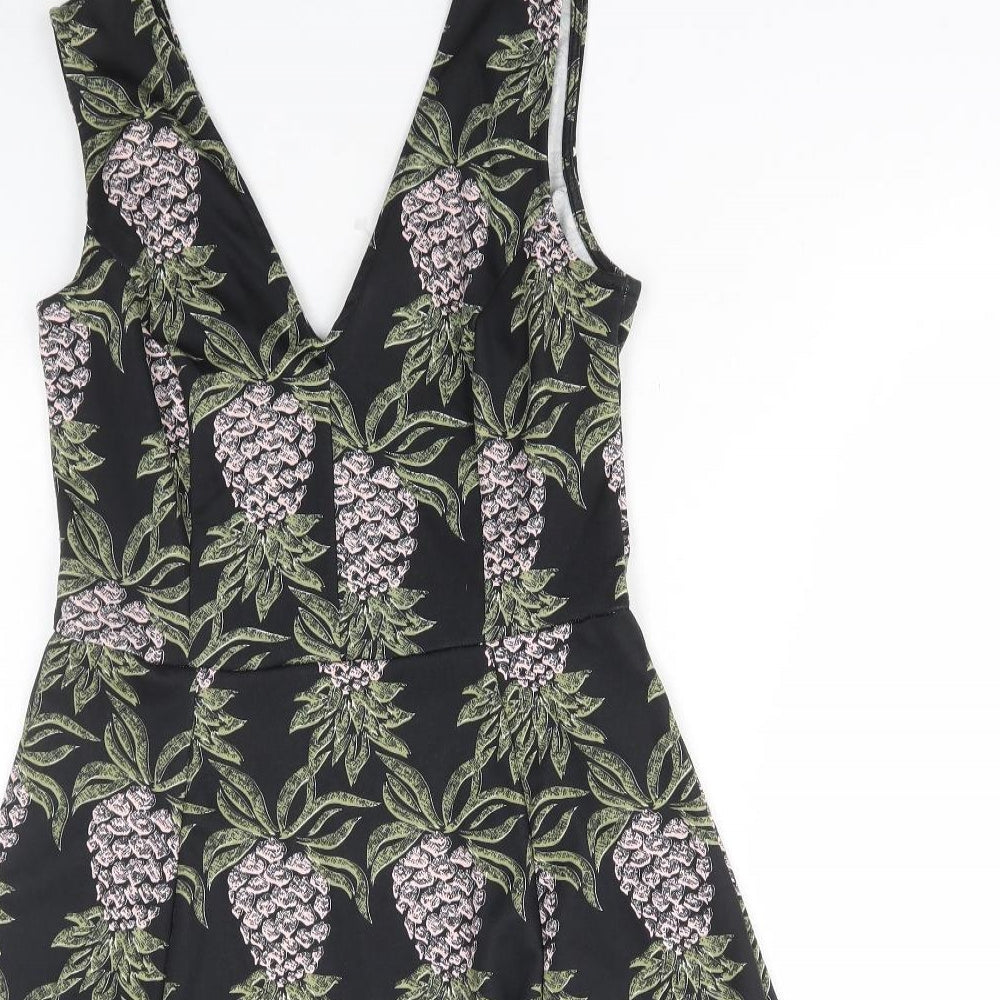 H&M Womens Multicoloured Floral Polyester Fit & Flare Size M V-Neck Pullover - Pineapple Print