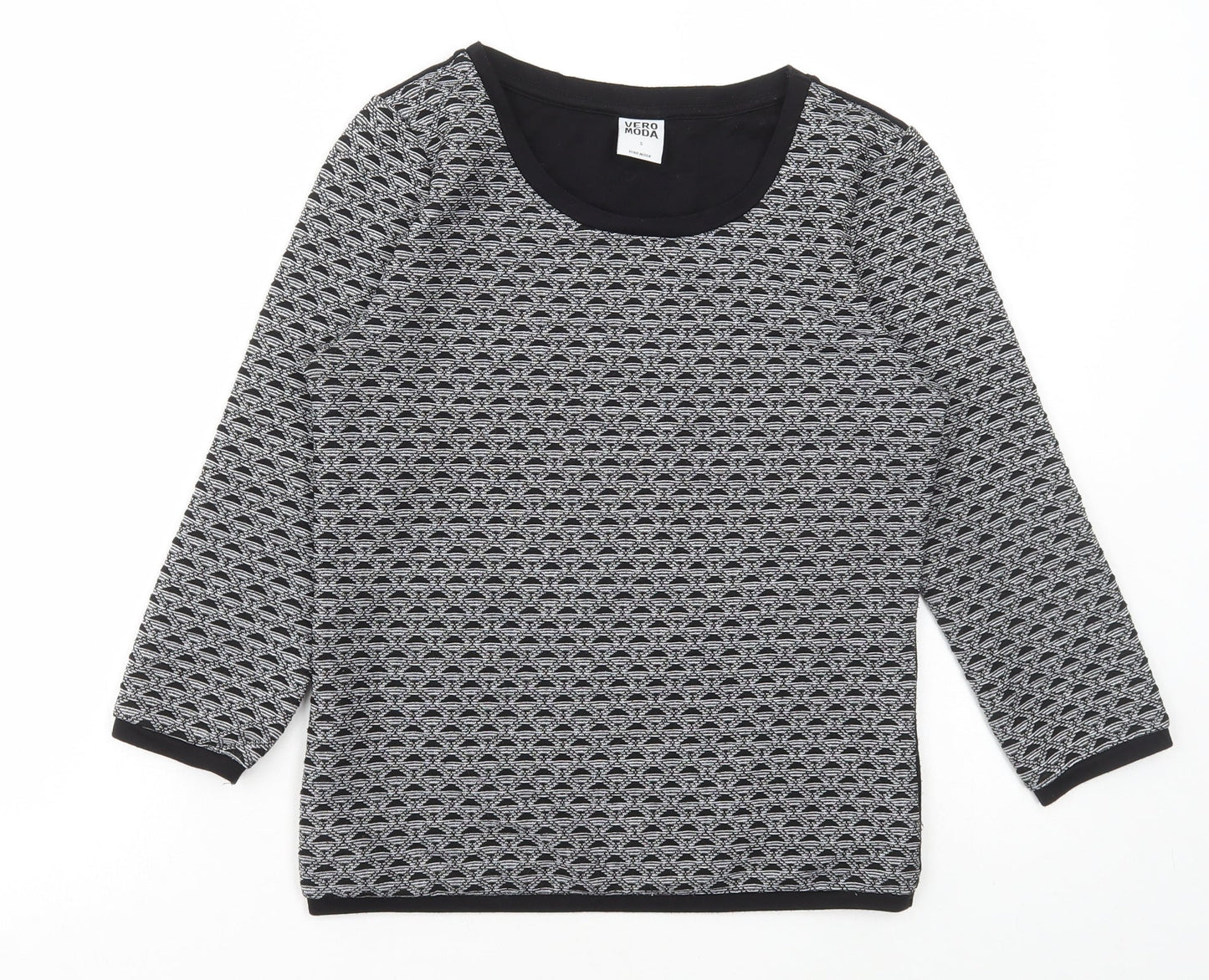 Vera Moda Womens Grey Geometric Polyester Basic T-Shirt Size S Round Neck