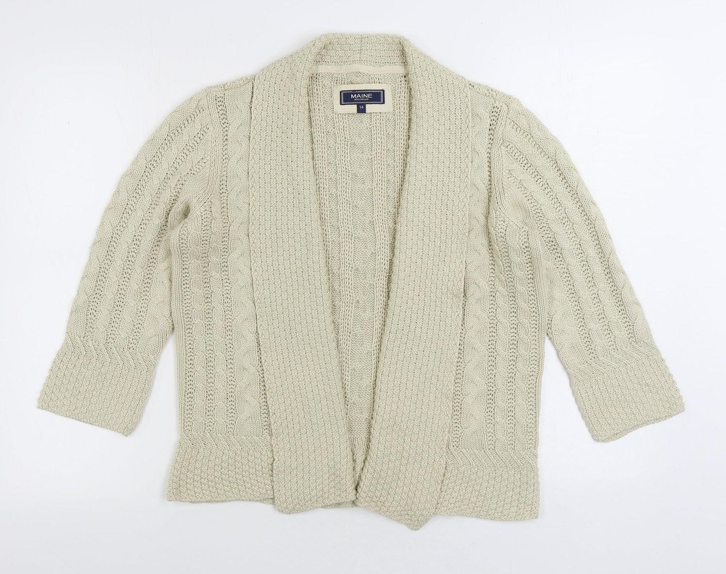 Maine Womens Beige V-Neck Acrylic Cardigan Jumper Size 14