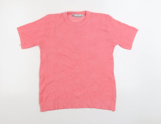 Pure and Natural Womens Pink Round Neck Acrylic Pullover Jumper Size S