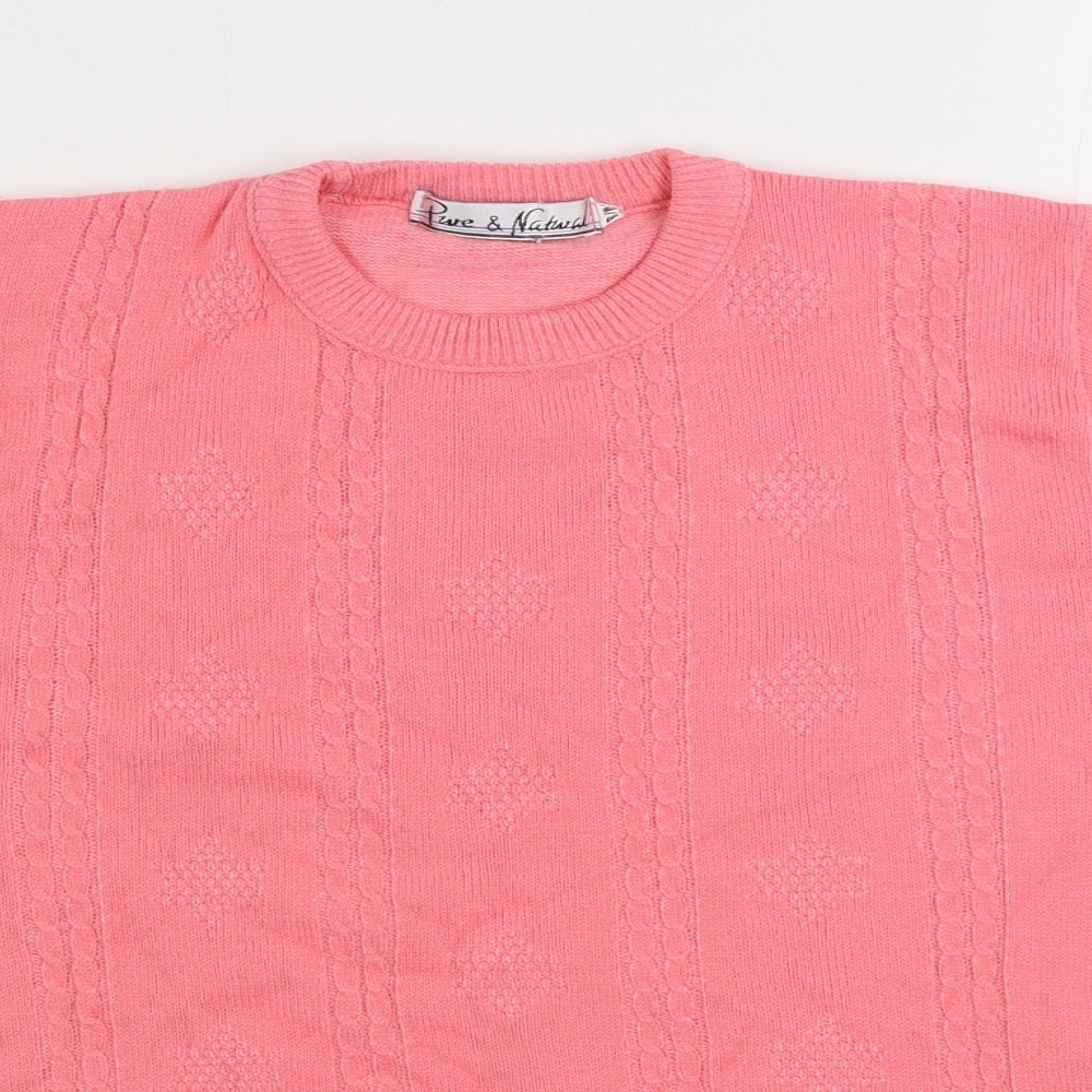 Pure and Natural Womens Pink Round Neck Acrylic Pullover Jumper Size S