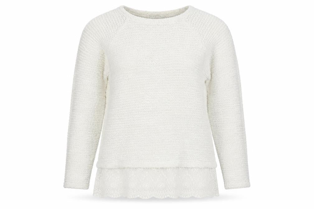 George Womens White Round Neck Acrylic Pullover Jumper Size 14 - Lace Trim