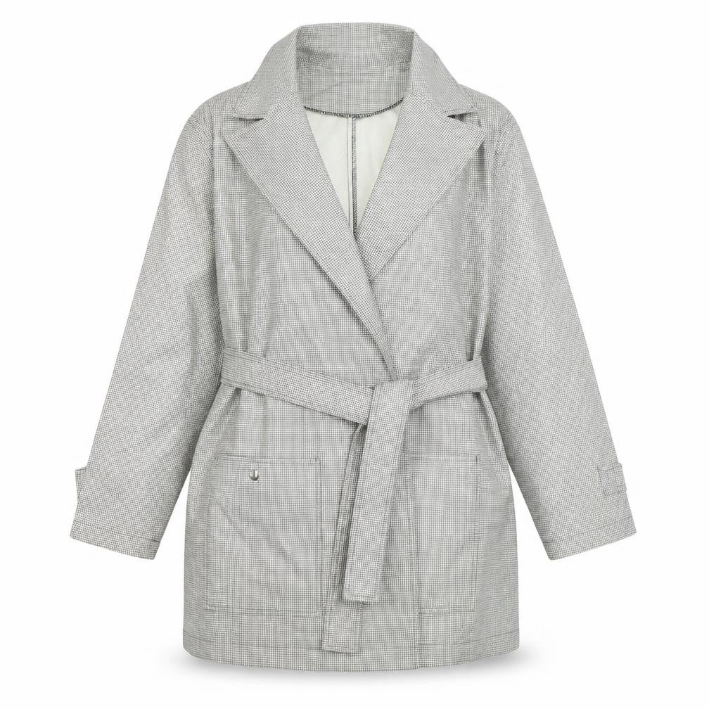 Mick Harold Womens White Geometric Rain Coat Coat Size L Tie - Houndstooth