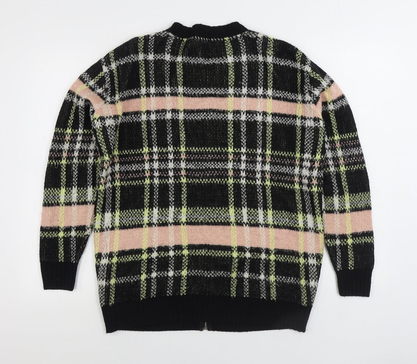 River Island Womens Multicoloured V-Neck Plaid Acrylic Full Zip Jumper Size 8