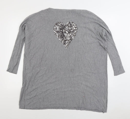 Paramour Womens Grey Square Neck Viscose Pullover Jumper Size M - Heart