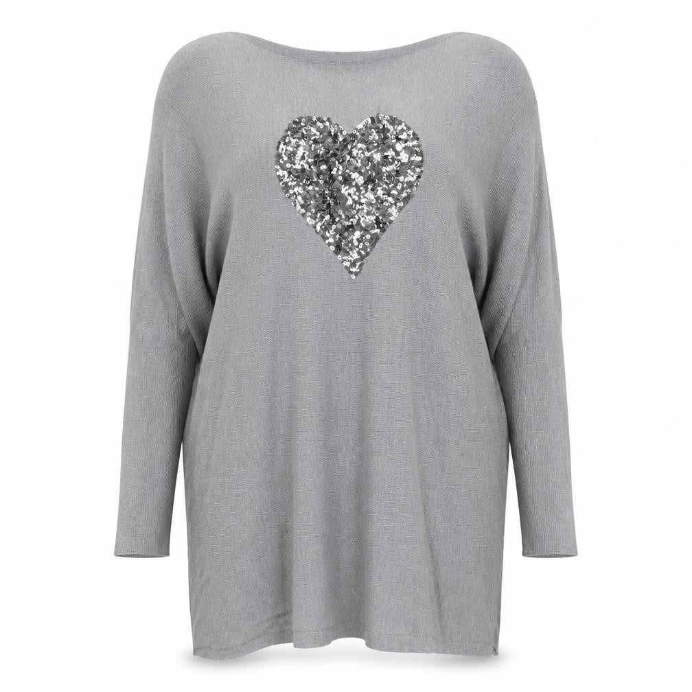 Paramour Womens Grey Square Neck Viscose Pullover Jumper Size M - Heart