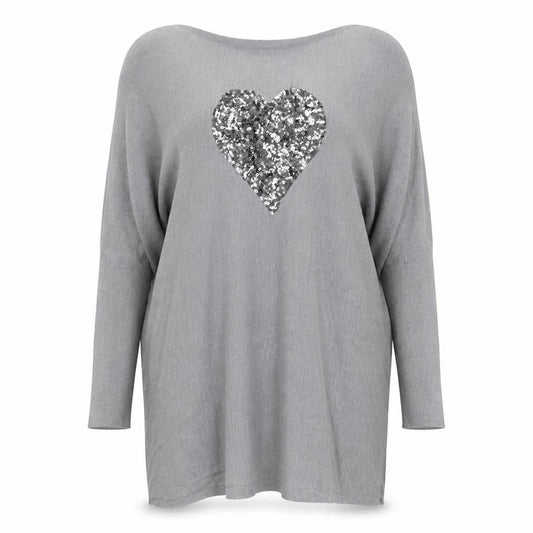 Paramour Womens Grey Square Neck Viscose Pullover Jumper Size M - Heart