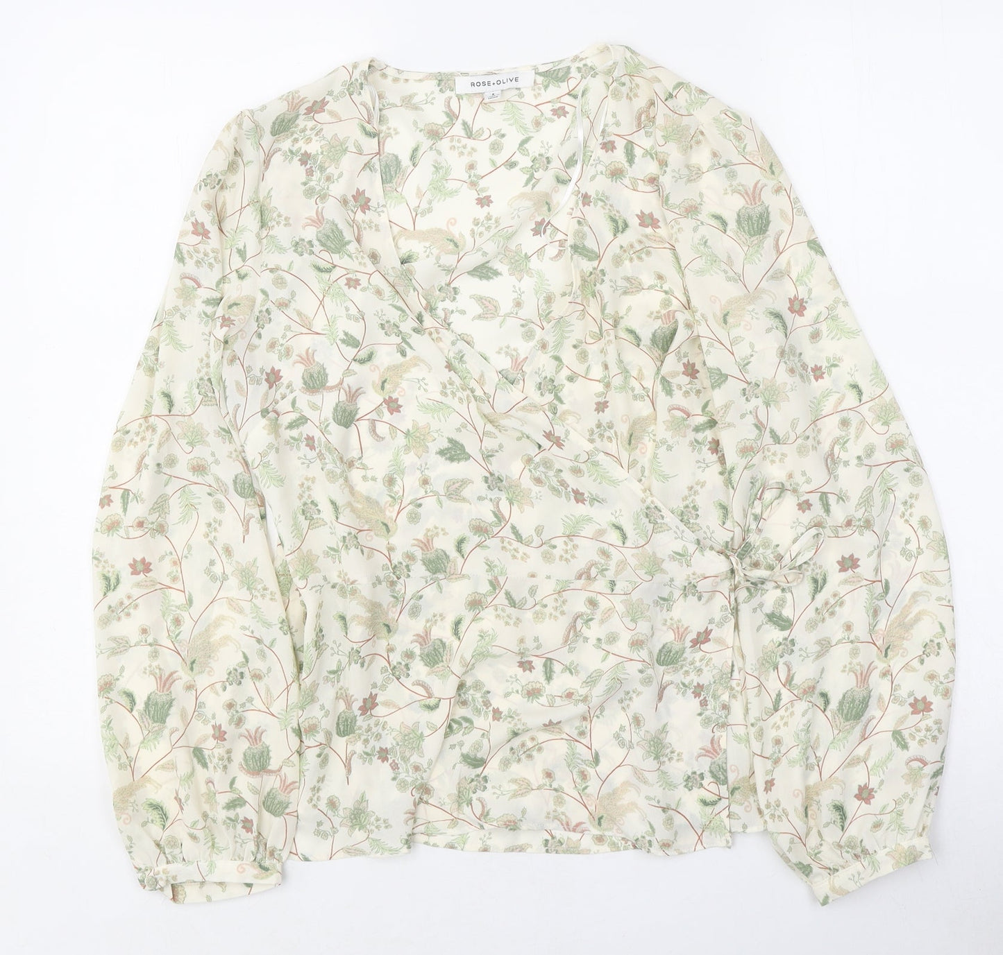 Rose+OIive Womens Multicoloured Floral Polyester Wrap Blouse Size S V-Neck